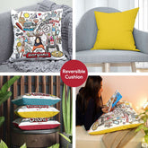 Haryana -  Doodle Art Reversible Zipper Cushion with Filler - Discovering India